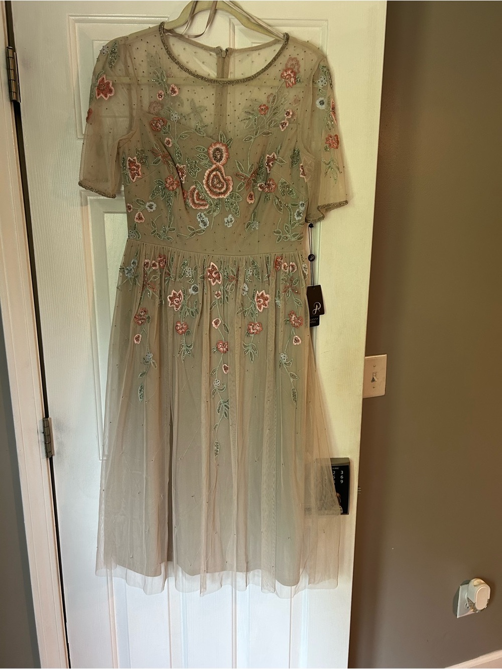 Floral Embroidered Tulle Dress Adrianna Papell size 6 new with tags